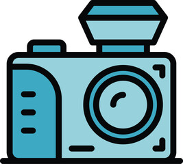 Poster - Camera old model icon outline vector. Photo studio. Art session color flat