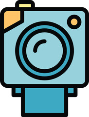 Poster - Small action camera icon outline vector. Photo equipment. Art session color flat