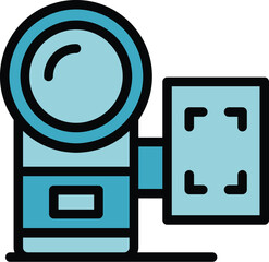 Poster - Retro camera icon outline vector. Studio photo. Proffesional equipment color flat