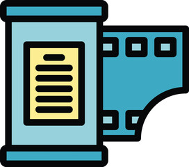 Poster - Camera film icon outline vector. Photo equipment. Video light color flat