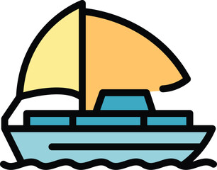 Sticker - Sea ship travel icon outline vector. People eco. Walk forest color flat