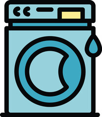 Poster - Save water wash machine icon outline vector. Clean drop. Eco dish color flat