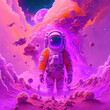 Leinwandbild Motiv Astronaut on purple surface planet, AI generated