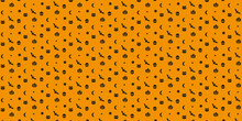 Halloween Orange Seamless Pattern. Background With Pumpkins, Skulls, Bats, Spider Web. Vector Illustration