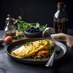 Wall Mural - omelet, breakfast, eggs, restaurant, closeup