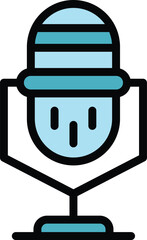 Poster - Microphone content icon outline vector. Media digital. Seo plan color flat