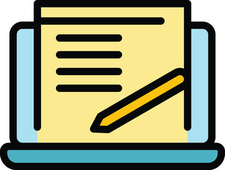 Poster - Online content icon outline vector. Media plan. Seo digital color flat