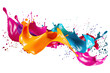 A vibrant and exuberant image capturing a swirling rainbow wave of colorful paint splashes. Ai Generative
