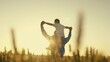 © SUPER FOX - Agriculture. happy father farmer carries son child boy sunset. child sits happily his father shoulders wheat field. dad love child kid. beloved kid son arms his father. papa day. summer family walk