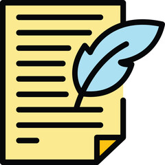 Poster - Feather writing icon outline vector. Social blog. Content plan color flat