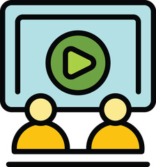 Poster - Video conference icon outline vector. Homework help. Child study color flat