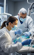© Giordano Aita - Dentists in white coats and with sanitary caps and mask are doing an operation