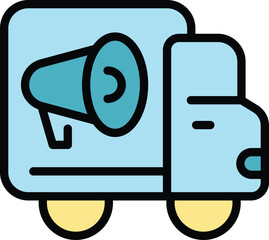 Poster - Promotion truck icon outline vector. Online marketing. Social media color flat