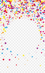 Colorful Circle Background Transparent Vector. Confetti Isolated Template. Rainbow Fun. Multicolored Element Fete. Polka Parade Design.