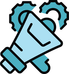 Poster - Gear megaphone icon outline vector. Sale discount. Public online color flat