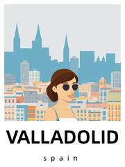 Wall Mural - Valladolid: Flat design tourism poster with a cityscape of Valladolid (Spain)