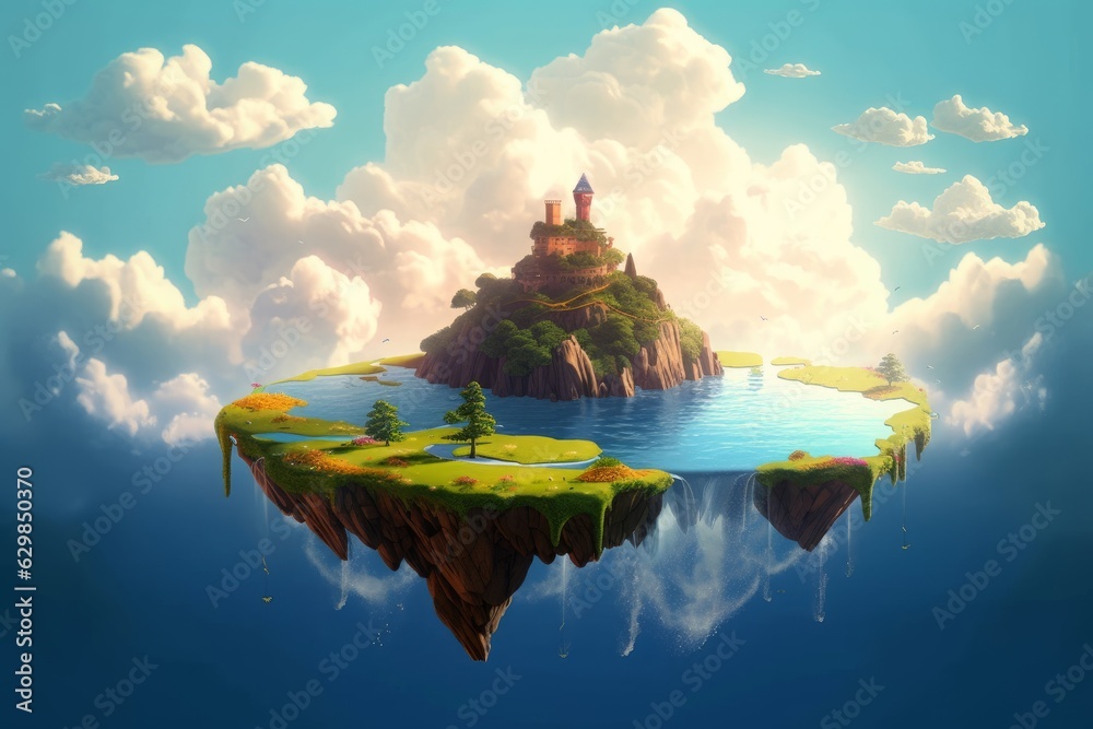 Generative AI illustration of floating island fantasy landscape ...