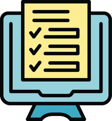 Poster - Approved exam icon outline vector. Online computer test. School study color flat