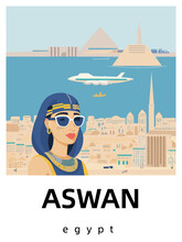 Aswan: Flat Design Tourism Poster With A Cityscape Of Aswan (Egypt)
