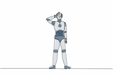 Poster - Continuous one line drawing robot making 'L' symbol, showing loser sign on forehead with fingers. Humanoid robot cybernetic organism. Future robotic. Single line design vector graphic illustration