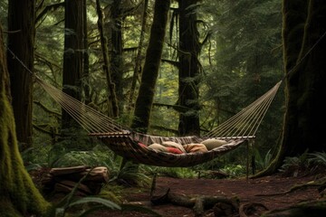 Wall Mural - hammock strung between trees in a forest