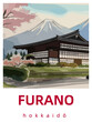Furano: Retro tourism poster with a Japanese scene and the headline Furano in Hokkaidō