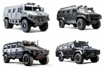 Poster - set of armored vehicles isolated on white background.