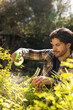 © Wavebreak Media - Happy indian man watering plants in sunny garden, copy space