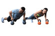 Sporty man and woman doing push-up on a transparent background