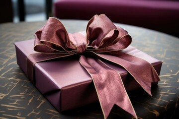 Wall Mural - close-up of a bow on a wrapped gift box