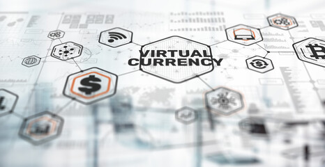 Poster - Virtual digital currency and financial investment trade concept. Dollar icon on virtual 3d screen