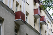 Close-up Of Old Classic Balconies In An Old Soviet Apartment Building