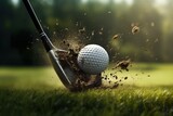 a close-up of a golf club hitting a golf ball at the moment of impact background