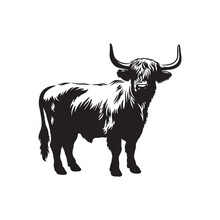 Highland Cow Detailed Silhouette Hand Drawn Vector