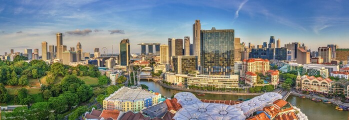 Wall Mural - Panoramic view of Singapore skyline with Clark Quay entertainment district