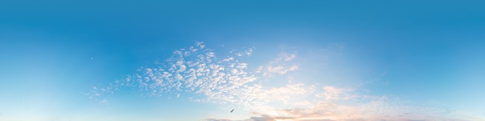 Wall Mural - sunset sky panorama with golden pink cirrus clouds. seamless hdr spherical 360 panorama. sky dome in
