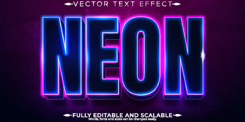 Neon text effect, editable retro and glowing text style..