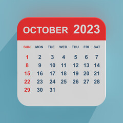 Fototapete - Flat Icon Calendar October 2023. 3d Rendering