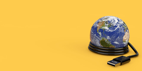 Aufkleber - Planete Earth World Globe with USB Cable. Elements of this image furnished by NASA. 3d Rendering