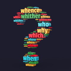 Fototapete - Question Words in Shape of Question Mark. 3d Rendering