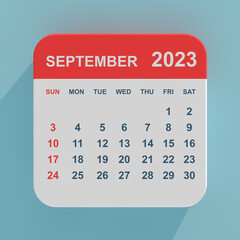 Fototapete - Flat Icon Calendar September 2023. 3d Rendering