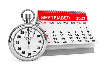 Poster - 2023 Year September Calendar with Stopwatch. 3d rendering