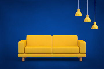 Poster - Yellow Simple Modern Sofa Furniture with Yellow Ceiling Lamp. 3d Rendering