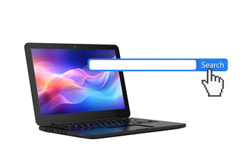 Leinwandbilder - Modern Laptop with Internet Search Bar Engine Browser Window. 3d Rendering