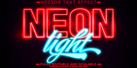 Wall Mural - Neon light text effect, editable retro and glowing text style