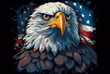 Patriotic 4th July, Dribbble Vector Art, Illustrator 3d Effect, Eagle, Usa Flag, Perfect Color Pallete,