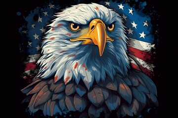 patriotic 4th july, dribbble vector art, illustrator 3d effect, eagle, usa flag, perfect color palle