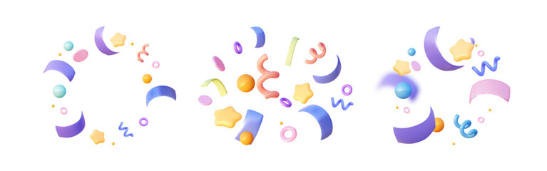 confetti 3d party set confetti on a white background. festive template in colorful colors for party 