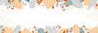 Hand drawn horizontal banner pattern with autumn leaves and berries in pastel colors template. Flat doodle style. Vector illustration.