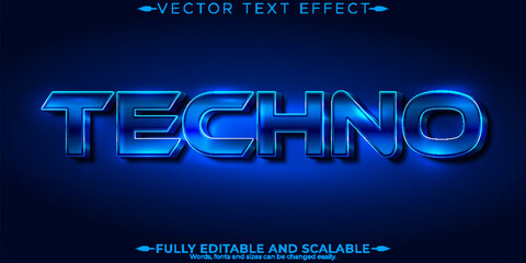 Wall Mural - Metallic techno text effect, editable shiny and elegant text style